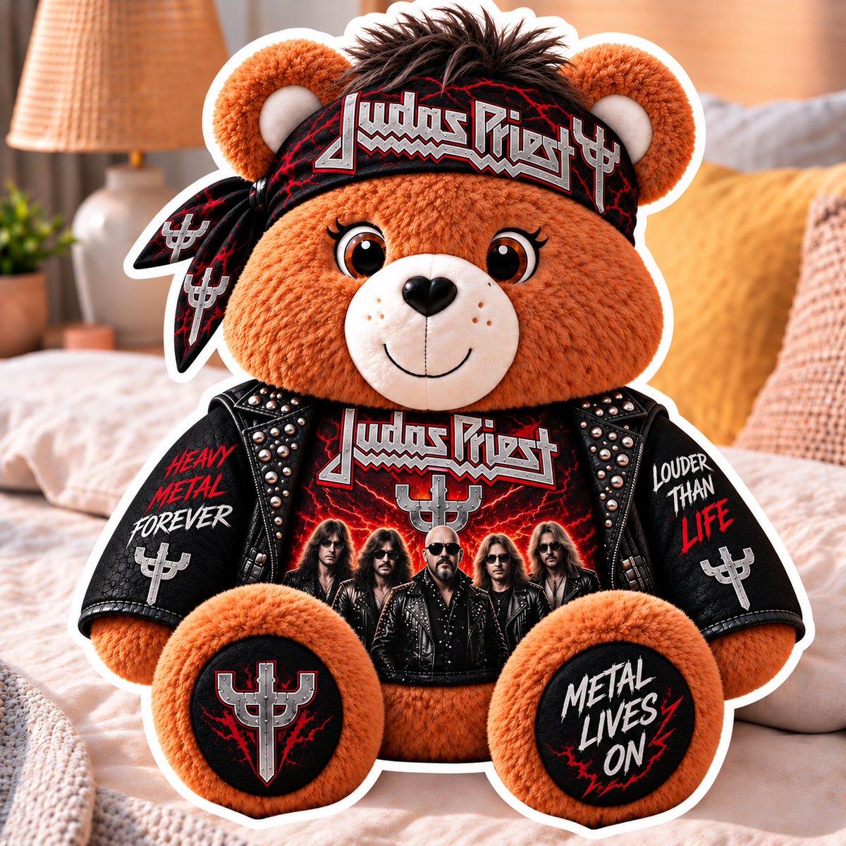 Judas Priest Custom Shaped Bear Pillow – Unique Gift for Judas Priest Fans & Classic Heavy Metal Lovers