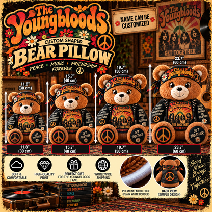 The Youngbloods Custom Shaped Bear Pillow – Unique Gift for Classic Music Lovers