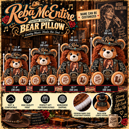 Reba McEntire Custom Shaped Bear Pillow – Unique Gift for Classic Music Lovers