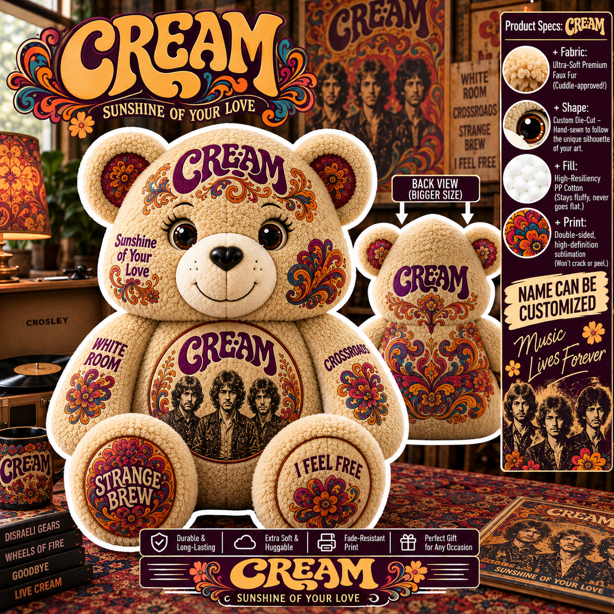 Cream Custom Shaped Bear Pillow – Unique Gift for Classic Music Lovers