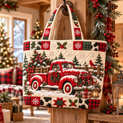 Christmas Country Truck Print Quilted Tote Bag