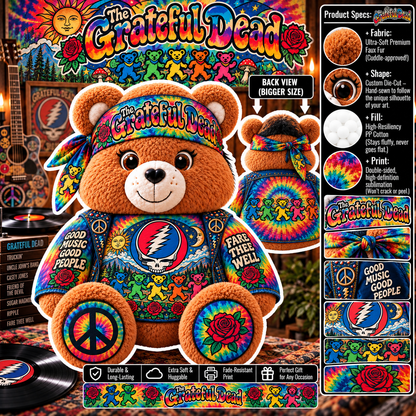 Grateful Dead Custom Shaped Bear Pillow – Unique Gift for Classic Music Lovers