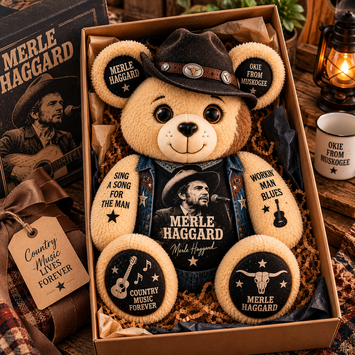 Merle Haggard Custom Shaped Bear Pillow – Unique Gift for Classic Music Lovers