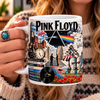 Pink Floyd Edge-to-Edge White Mug – Classic Progressive Rock Inspired Design Featuring The Dark Side of the Moo