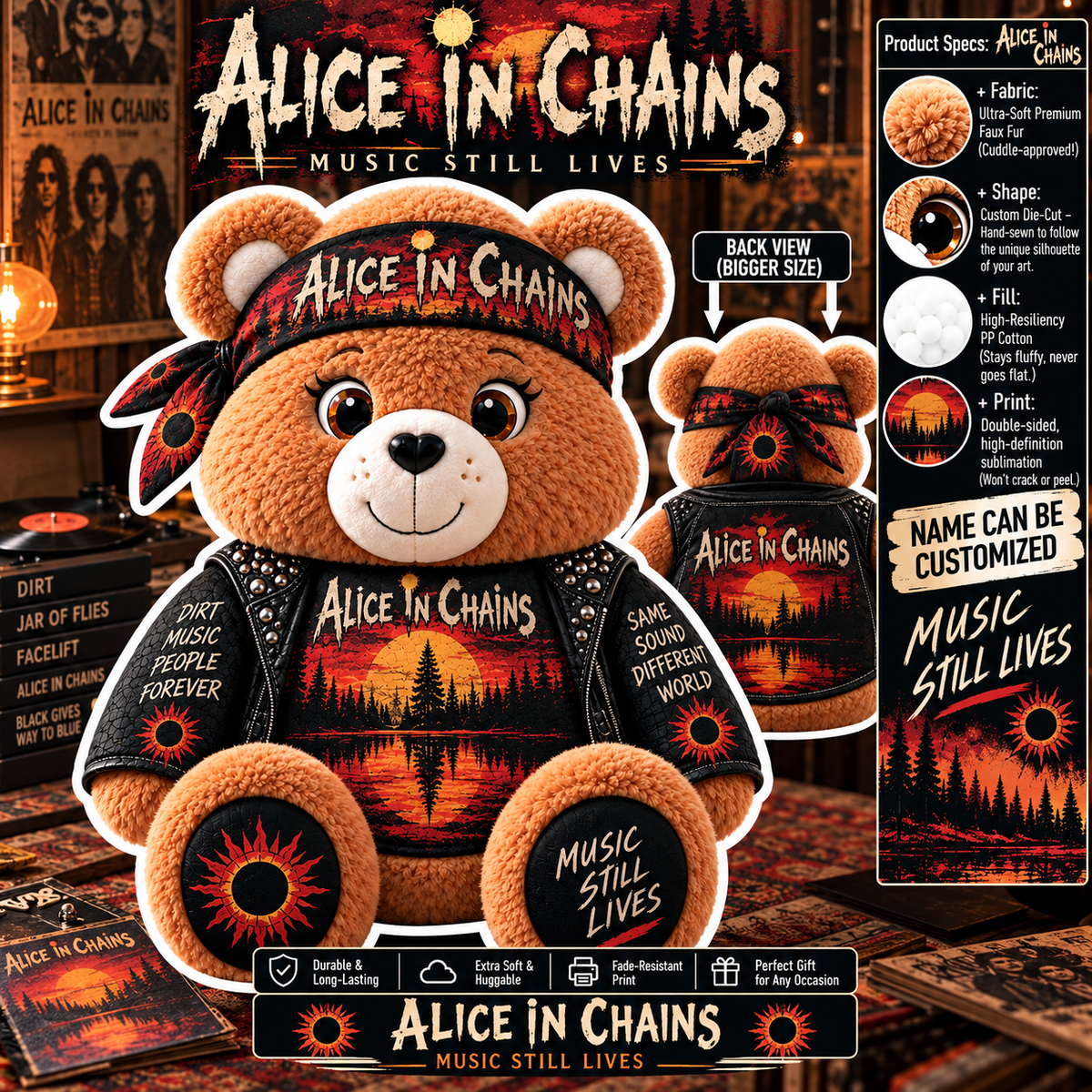 Alice in Chains Custom Shaped Bear Pillow – Unique Gift for Alice in Chains Fans & Grunge Rock Lovers
