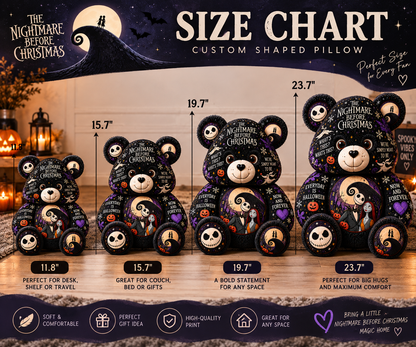The Nightmare Before Christmas Bear Custom Shaped Pillow – Jack & Sally Halloween Fan Gift, Pumpkin King Gothic Christmas Collectible