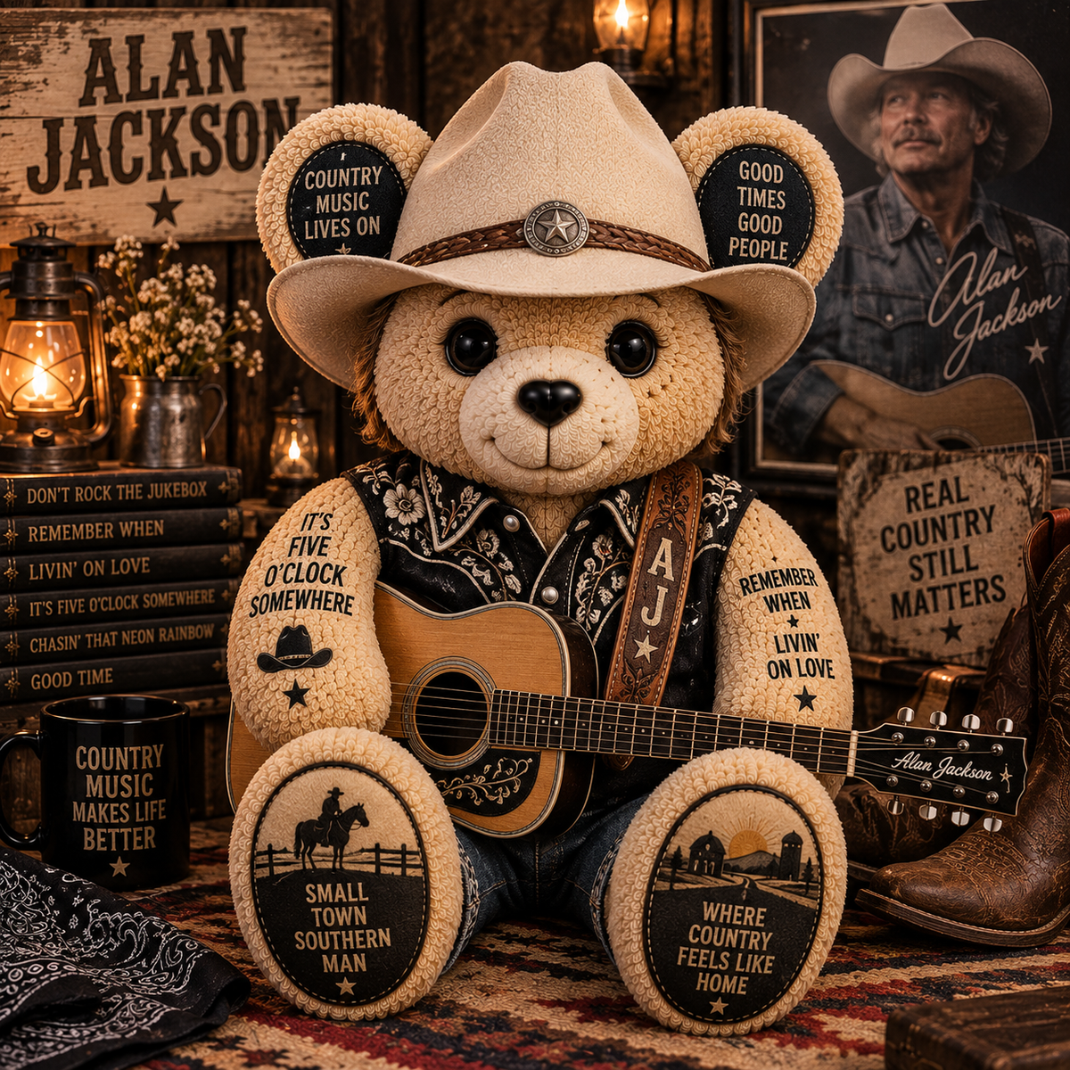 Alan Jackson Custom Shaped Bear Pillow – Unique Gift for Classic Music Lovers