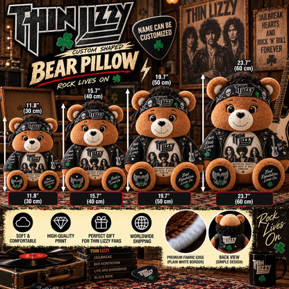Thin Lizzy Custom Shaped Bear Pillow – Unique Gift for Thin Lizzy Fans & Classic Rock Lovers