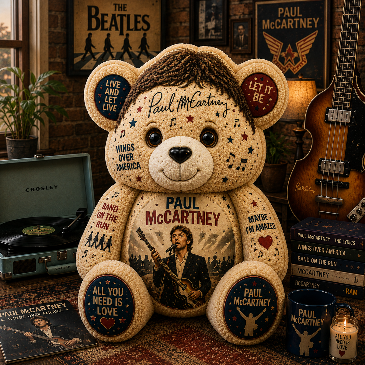 Paul McCartney Custom Shaped Bear Pillow – Unique Gift for Classic Music Lovers