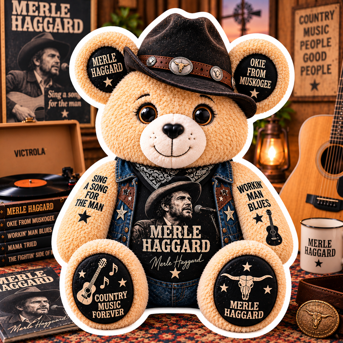 Merle Haggard Custom Shaped Bear Pillow – Unique Gift for Classic Music Lovers