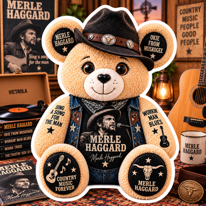 Merle Haggard Custom Shaped Bear Pillow – Unique Gift for Classic Music Lovers