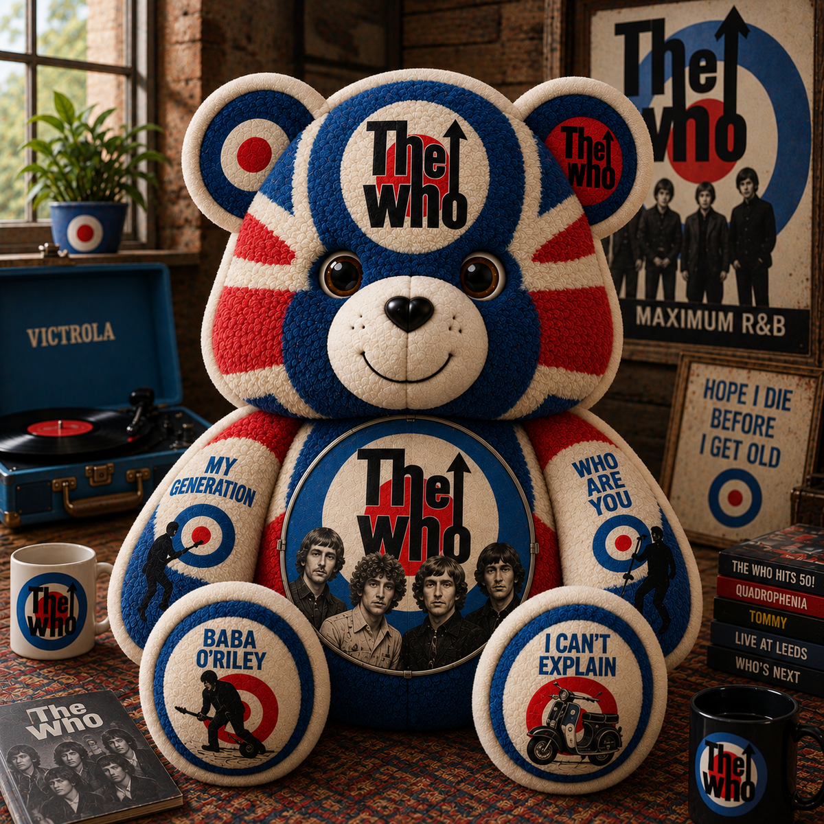 The Who Bear Custom Shaped Pillow –  Classic Rock Music Fan Gift