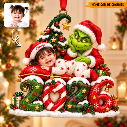 Personalized Grinch Baby Christmas Ornament, Custom Photo & Name 2026 Holiday Tree Decor