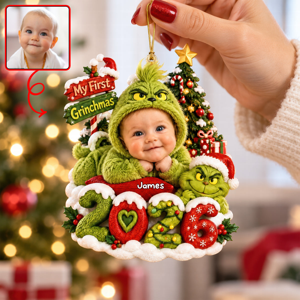 My First Christmas Baby Face 2026 Ornament - Custom Photo Gifts For Christmas Ornament