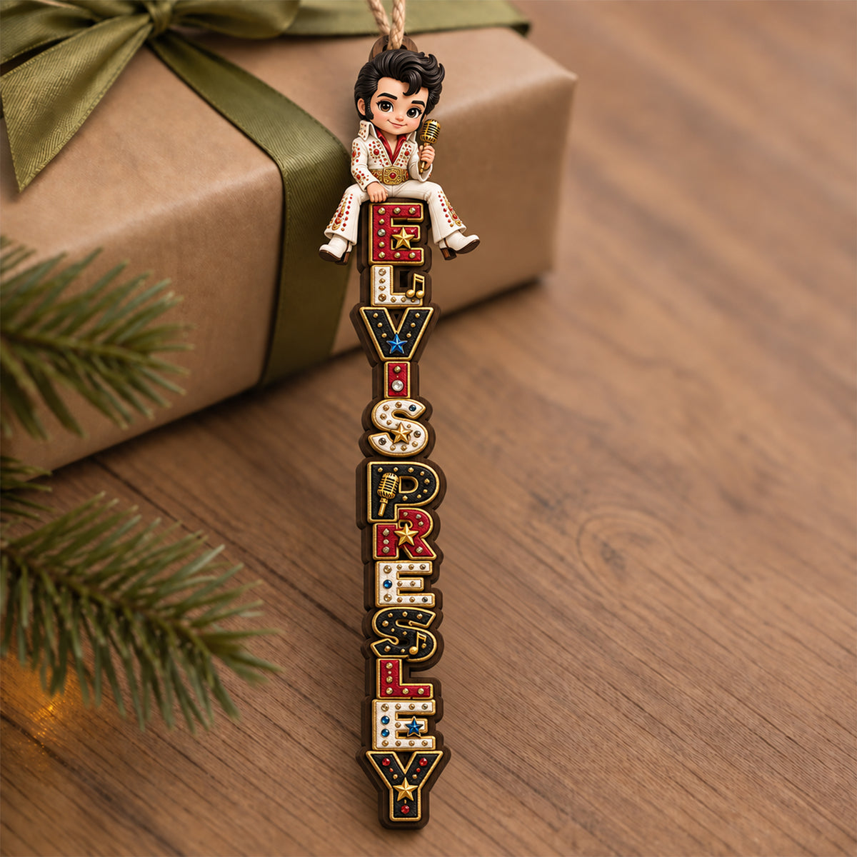 Elvis Presley Christmas Ornament, King of Rock and Roll Tree Decoration, Retro Music Lover Gift