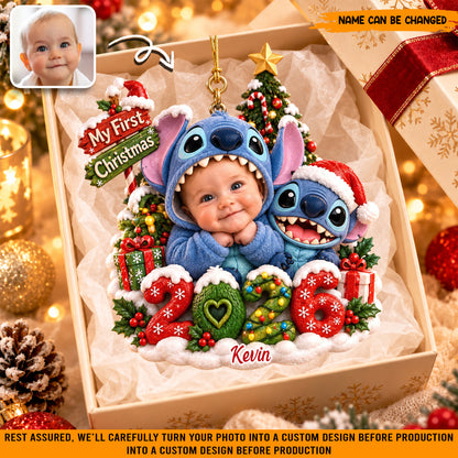 Custom Photo Stitch Christmas Ornament, Personalized Baby Name Hanging Decoration