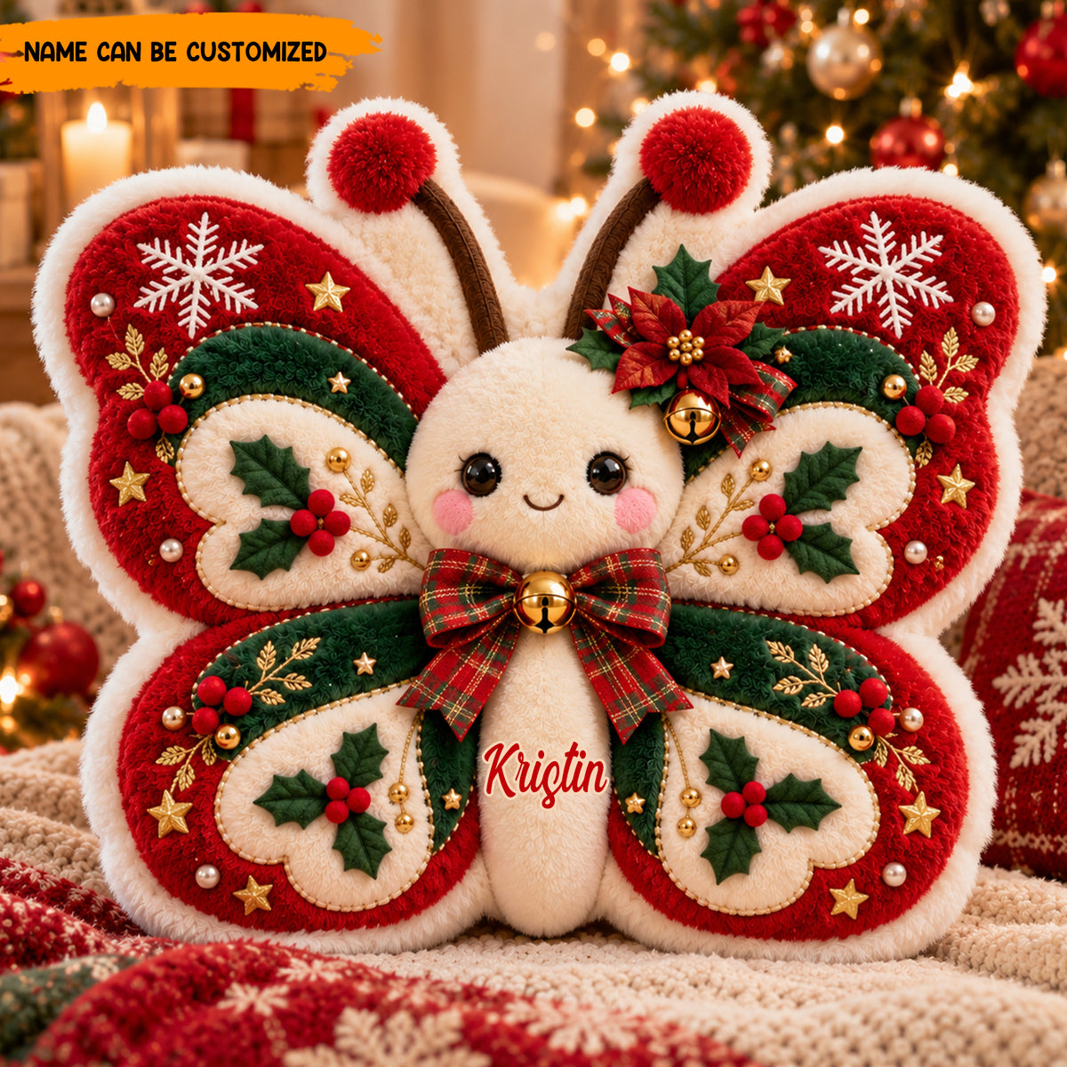 Personalized Christmas Butterfly Shaped Pillow