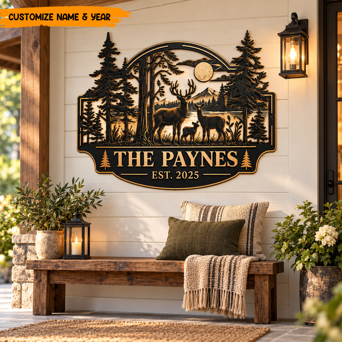 Personalized Deer Family Metal Sign - Custom Family Name Sign EST - Forest Cabin Wall Decor - Housewarming Gift for Family