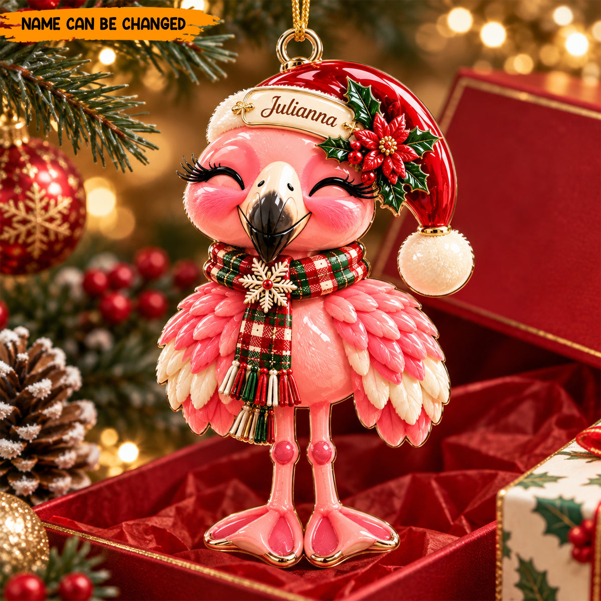 Personalized Christmas Flamingo Ornament