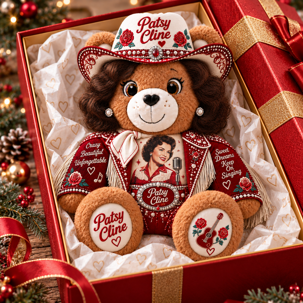 Patsy Cline Custom Shaped Bear Pillow – Unique Gift for Patsy Cline Fans & Vintage Country Music Lovers