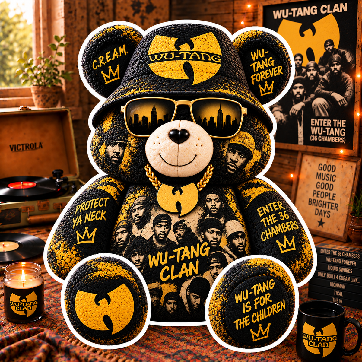Wu-Tang Clan Custom Shaped Bear Pillow – Unique Gift for Wu-Tang Clan Fans & 90s Hip-Hop Lovers