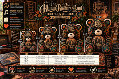 The Allman Brothers Band Southern Rock Bear Custom Shaped Pillow – Music Fan Gift, Classic Rock Collectible