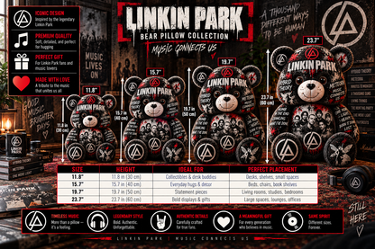 Linkin Park Bear Custom Shaped Pillow – Alternative Rock Music Fan Gift, Nu Metal Collectible