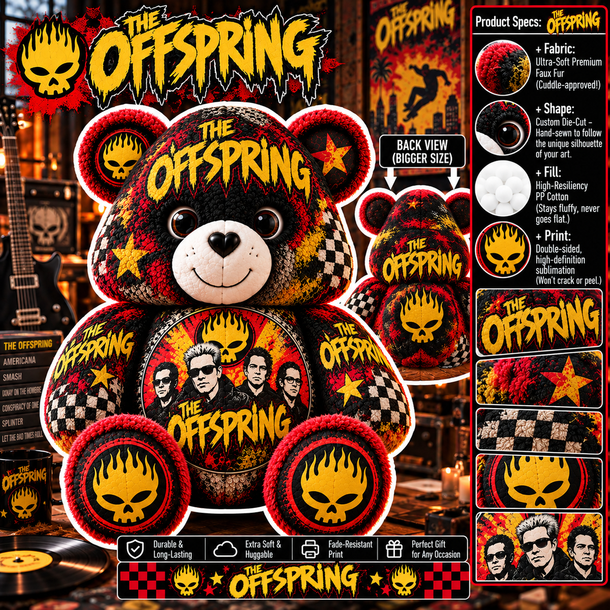 The Offspring Custom Shaped Bear Pillow – Unique Gift for Classic Music Lovers
