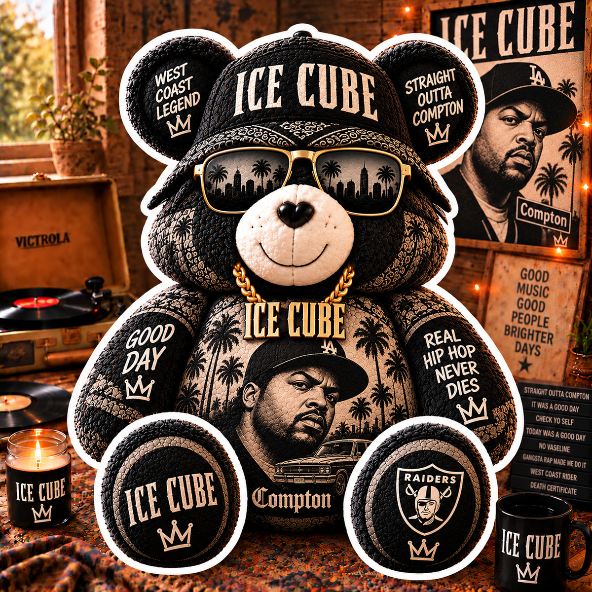 Ice Cube Custom Shaped Bear Pillow – Unique Gift for Classic Music Lovers