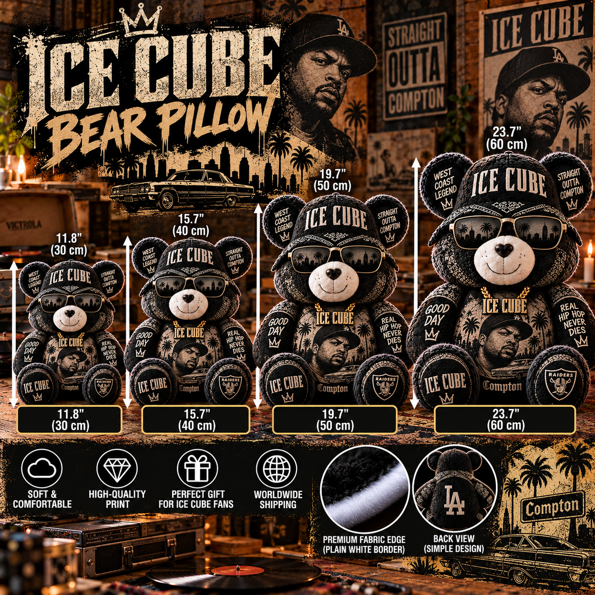 Ice Cube Custom Shaped Bear Pillow – Unique Gift for Classic Music Lovers
