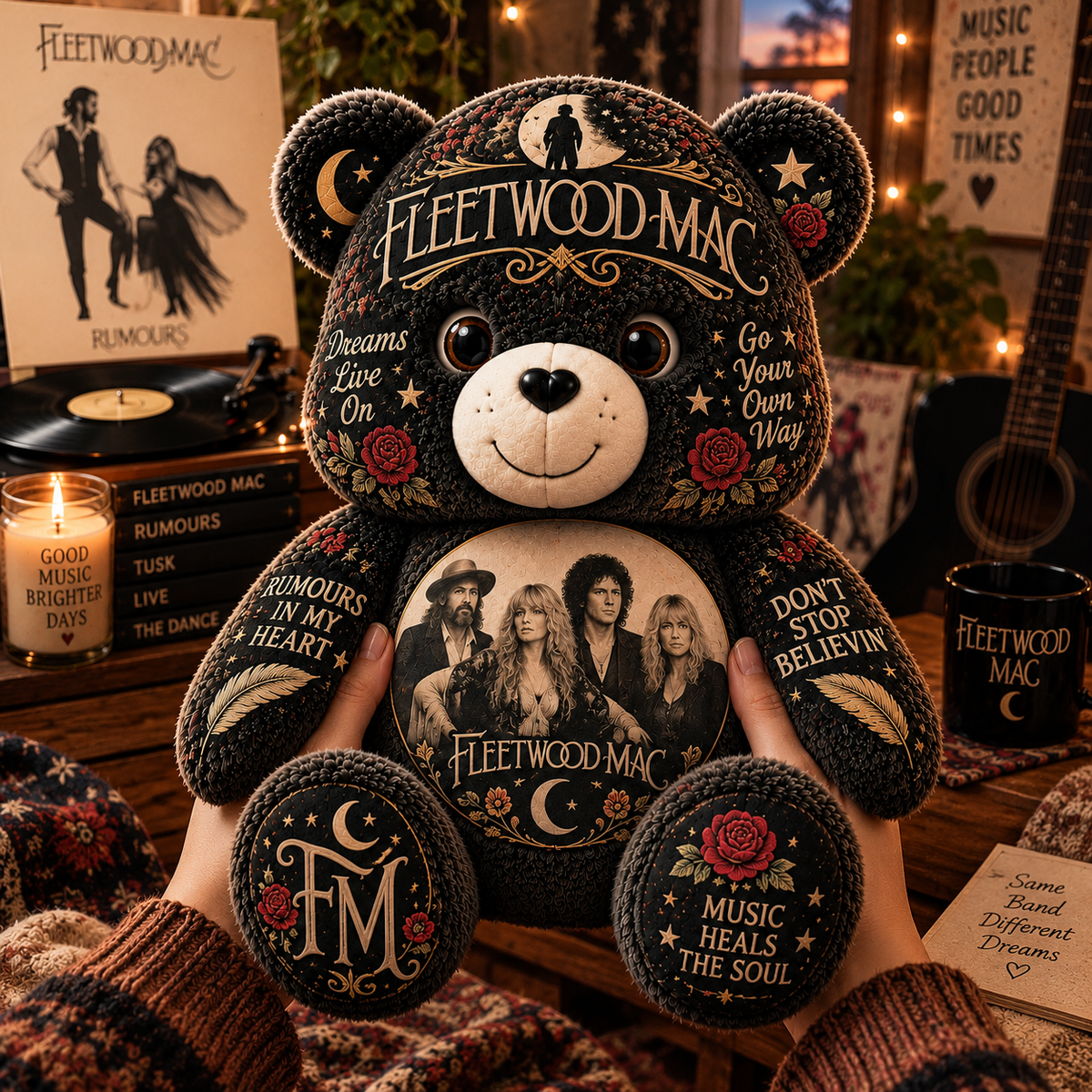 Fleetwood Mac Bear Custom Shaped Pillow – Classic Rock Music Fan Gift, Vintage Rock Collectible