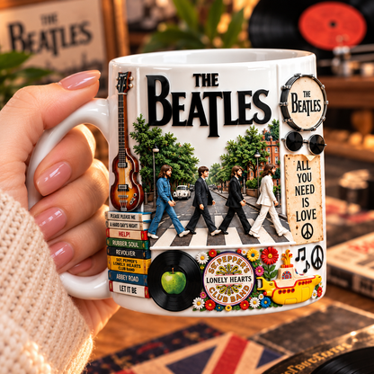The Beatles Edge-to-Edge White Mug – Classic Rock Inspired Gift Featuring Abbey Road