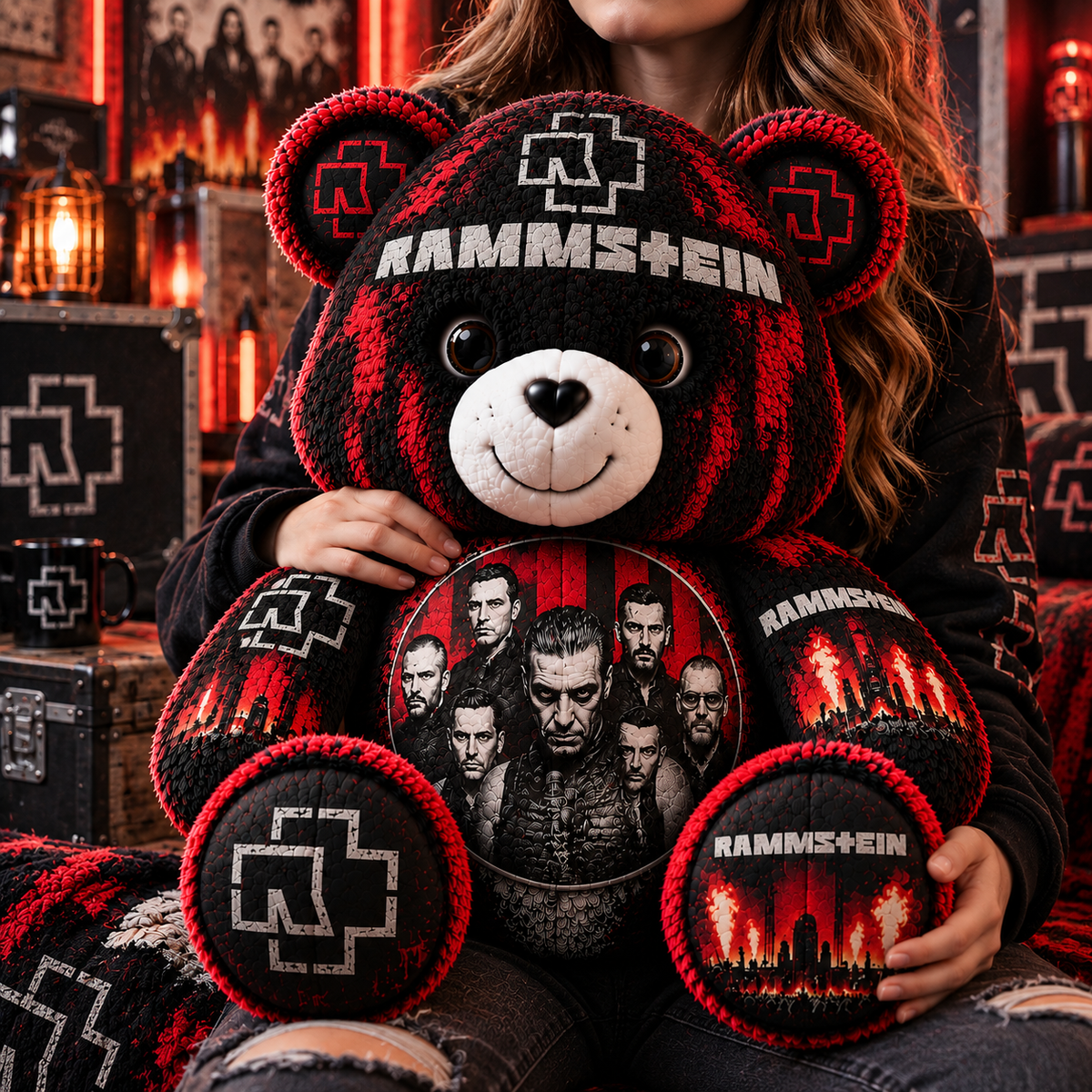 Rammstein-Custom Shaped Bear Pillow – Unique Gift for Classic Music Lovers