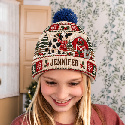 Farmhouse Christmas Cow Beanie Hat