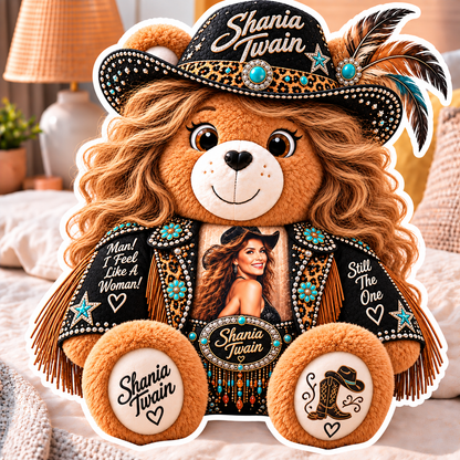 Shania Twain Custom Shaped Bear Pillow – Unique Gift for Classic Music Lovers