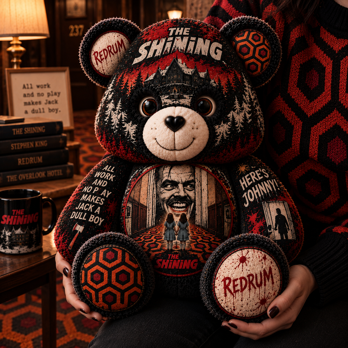 The Shining Bear Custom Shaped Pillow – REDRUM Horror Movie Fan Gift, Overlook Hotel Collectible