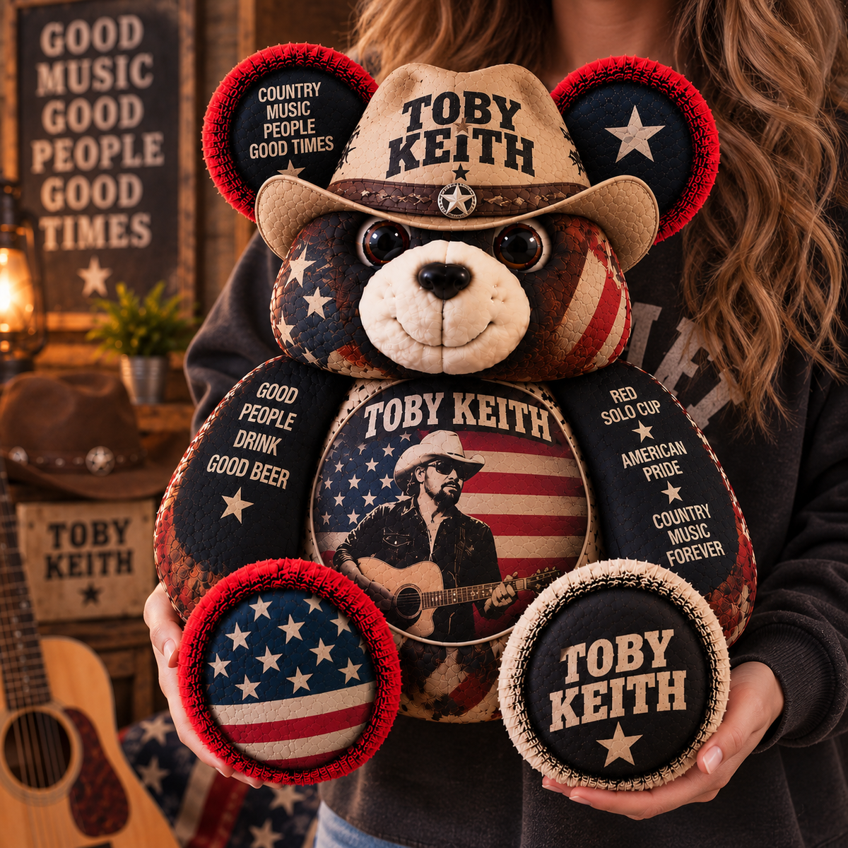 Toby Keith Custom Shaped Bear Pillow – Country Music Inspired Gift for Fans