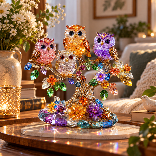 Colorful Owl Acrylic Plaque – Crystal-Style Owl Family Tree, Floral Home Decor & Beautiful Gift for Owl Lovers
