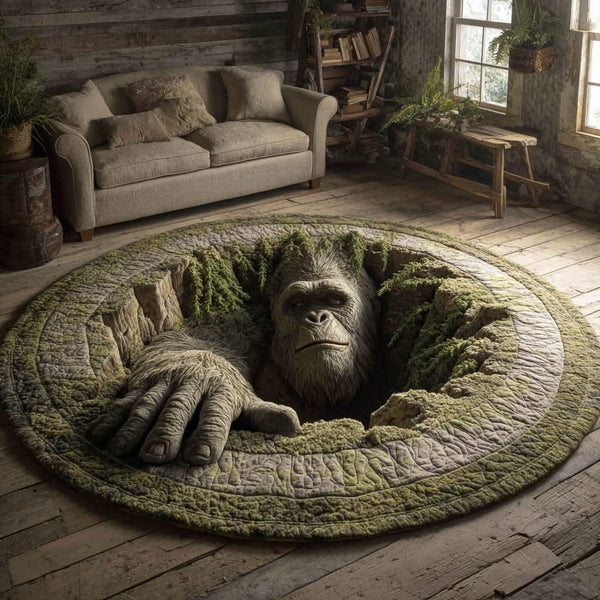 Bigfoot Log Hole Escape Quilted Round Mat