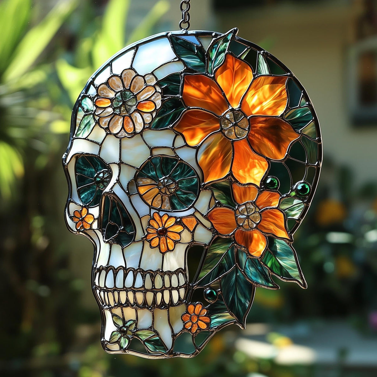 Floral Sugar Skull Acrylic Window Hanging, Acrylic Window Hanging