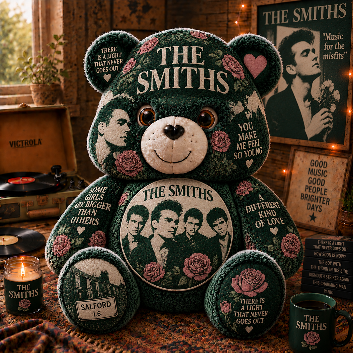 The Smiths Bear Custom Shaped Pillow – Unique Music Gift for The Smiths Fans & Indie Rock Lovers