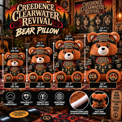 Creedence Clearwater Revival Custom Shaped Bear Pillow – Unique Gift for Classic Music Lovers