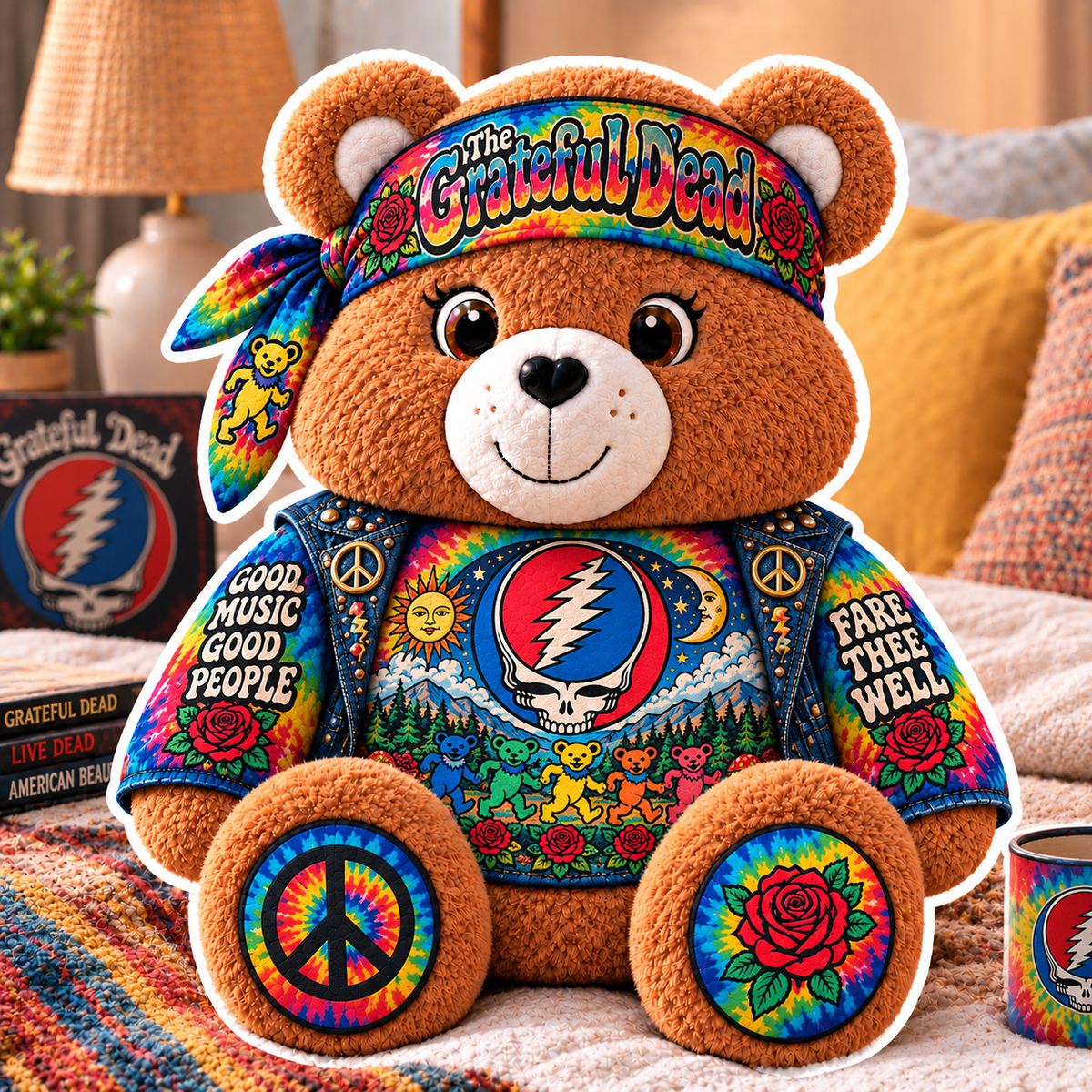 Grateful Dead Custom Shaped Bear Pillow – Unique Gift for Classic Music Lovers