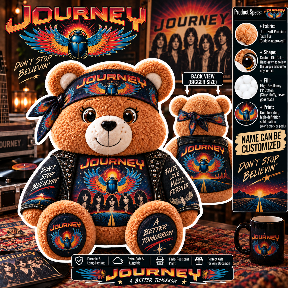 Journey Custom Shaped Bear Pillow  – Classic Rock Music Legend Gift