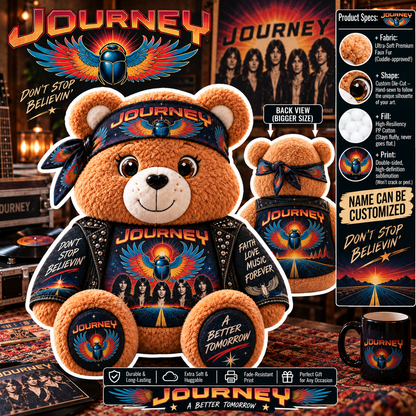 Journey Custom Shaped Bear Pillow  – Classic Rock Music Legend Gift