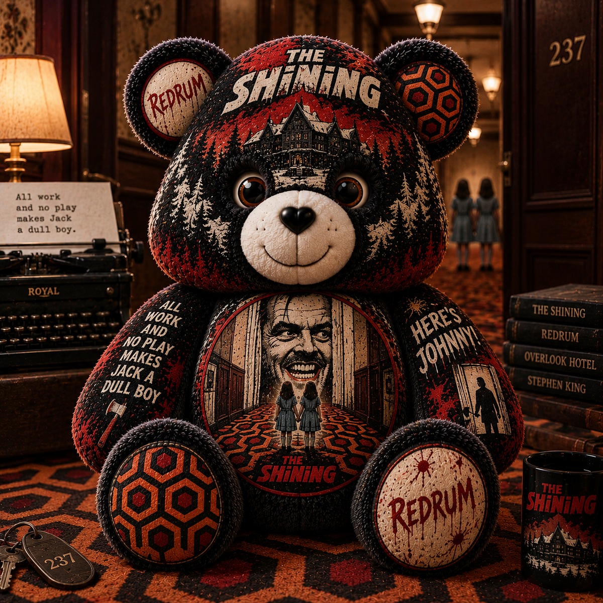 The Shining Bear Custom Shaped Pillow – REDRUM Horror Movie Fan Gift, Overlook Hotel Collectible
