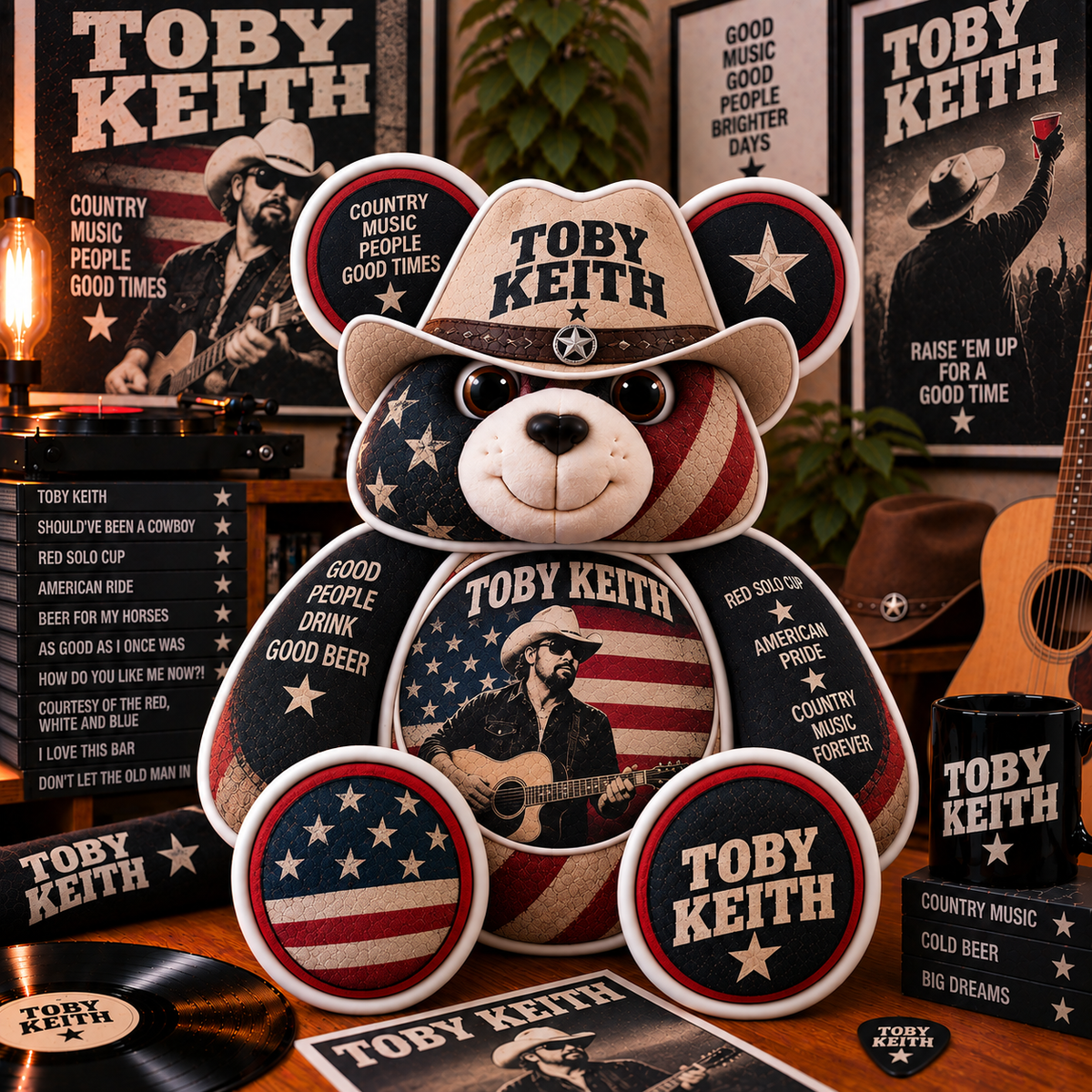 Toby Keith Custom Shaped Bear Pillow – Country Music Inspired Gift for Fans