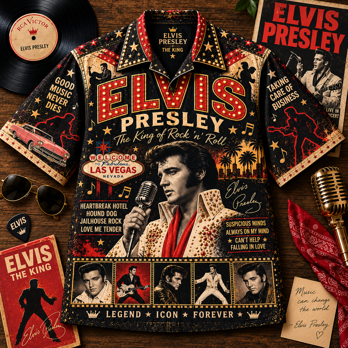 Elvis Presley Hawaiian Shirt- Vintage Music Fan Gift