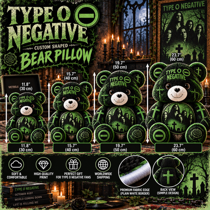 Type O Negative Custom Shaped Bear Pillow – Unique Gift for Classic Music Lovers