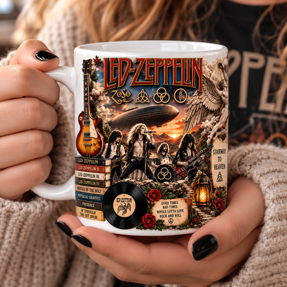 Led Zeppelin Edge-to-Edge White Mug – Classic Rock Inspired Gift Featuring Stairway to Heaven